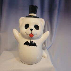Adorable Ceramic Ghost Dog Top Hat Bat Bow Tie